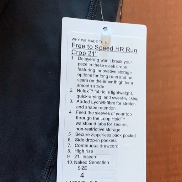 NWT lululemon Free to Speed HR Run Crop 21” - Picture 2 of 5